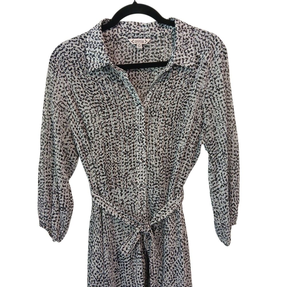 Nanette Lepore Sheer Button 3/4 Sleeve Midi Dress Shimmery Metalic Spotted 8 - Picture 4 of 12